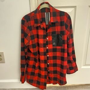 NWT Zanzea Plaid Flannel Shirt (with leather pocket)